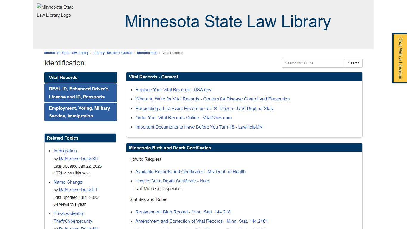 Vital Records - Identification - Library Research Guides at Minnesota State Law Library