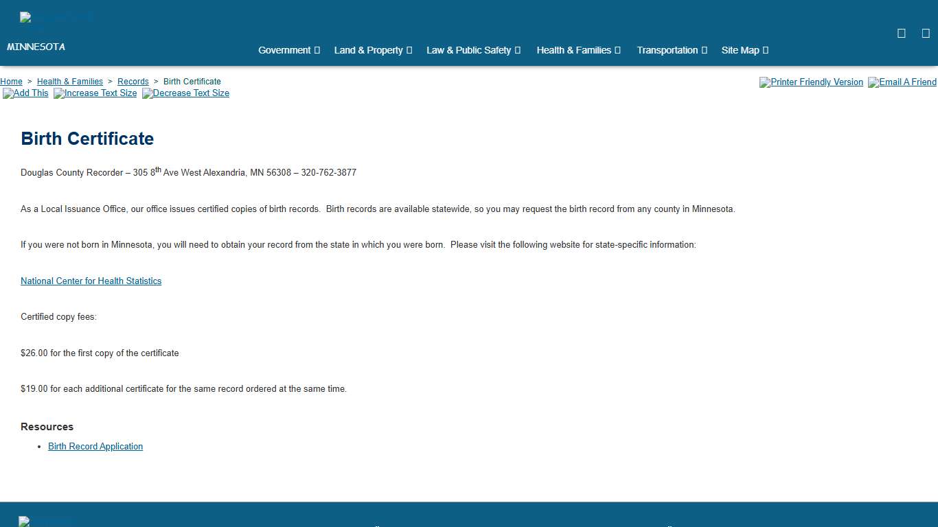 Douglas County Birth Certificate