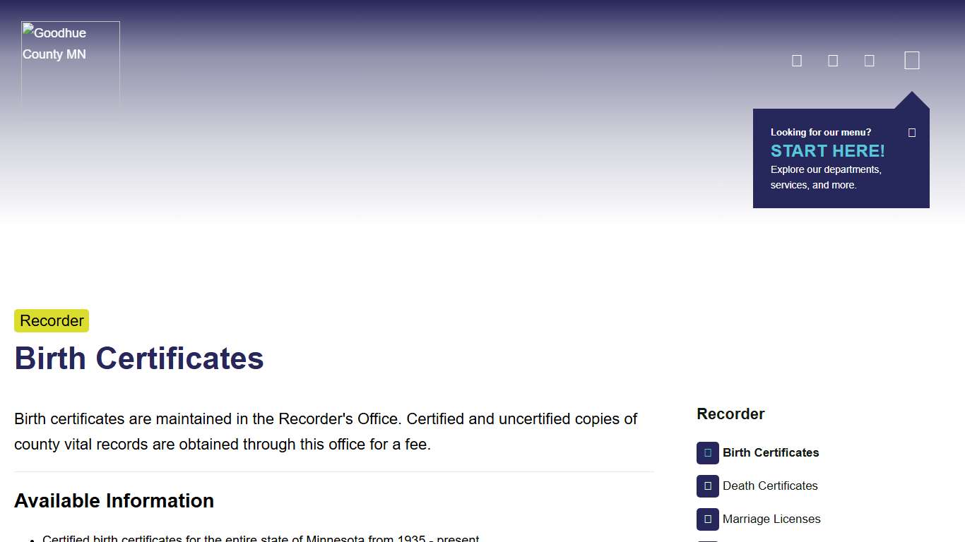 Birth Certificates - Recorder - Goodhue County, Minnesota