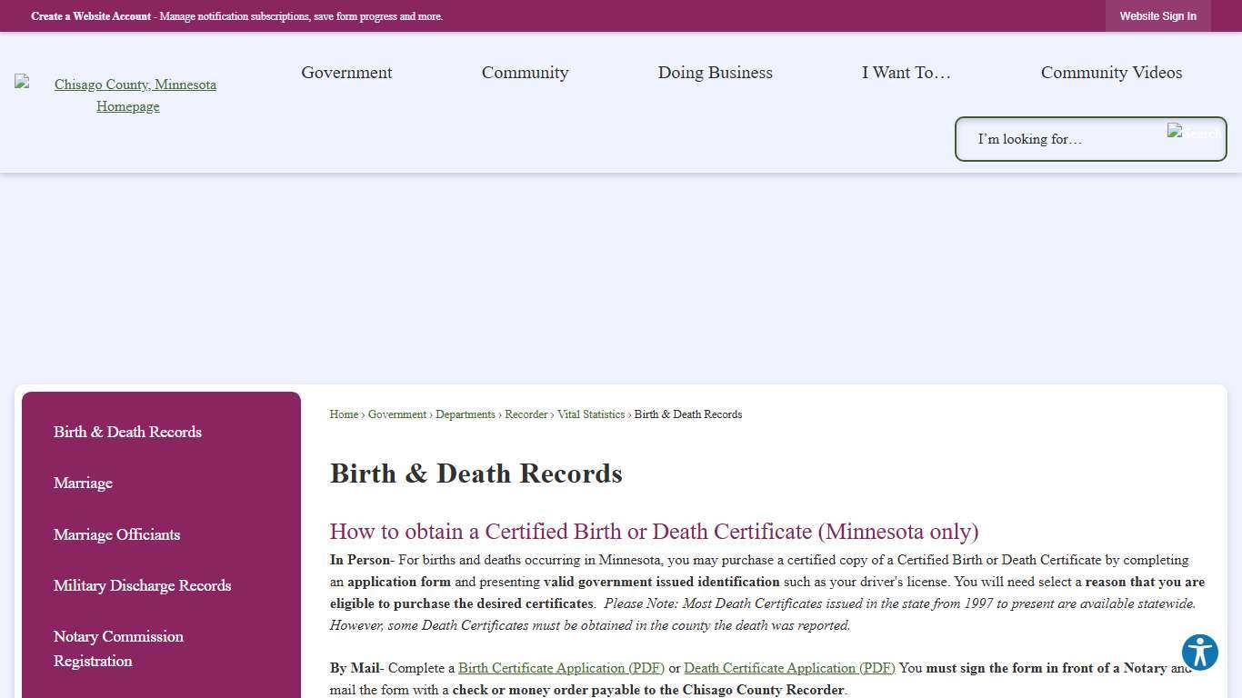 Birth & Death Records Chisago County, MN - Official Website