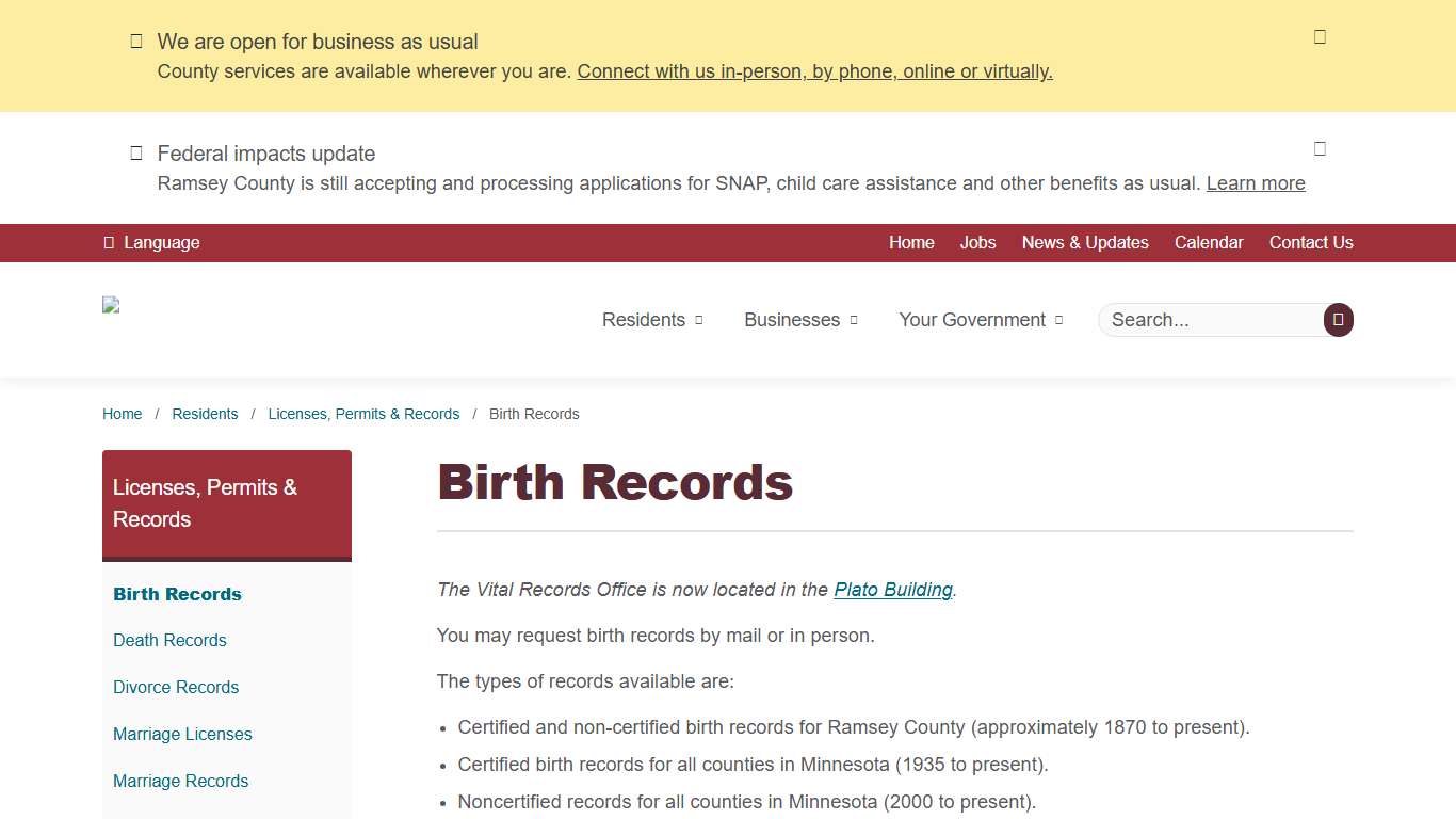 Birth Records Ramsey County, Minnesota