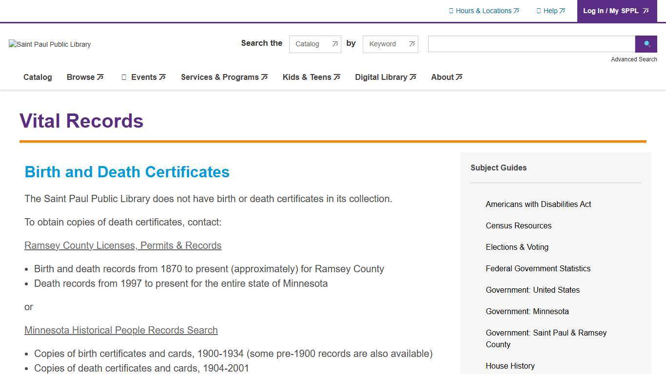 Vital Records Saint Paul Public Library