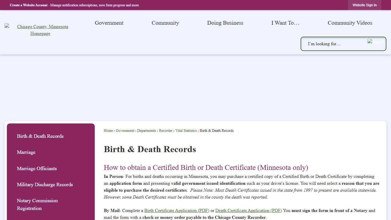 Birth & Death Records Chisago County, MN - Official Website